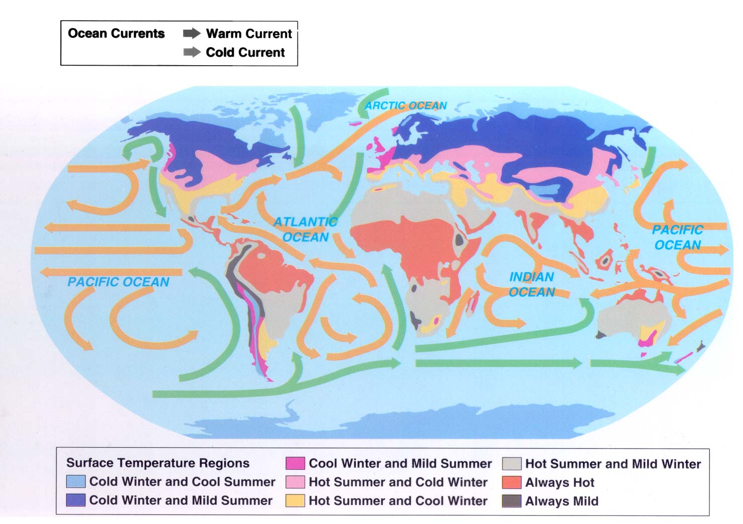 World Surface Temperature and Currents Map